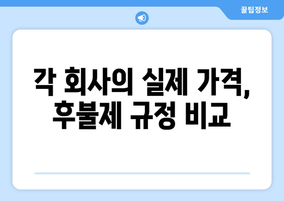 각 회사의 실제 가격, 후불제 규정 비교