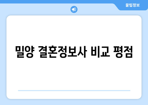 밀양 결혼정보사 비교 평점