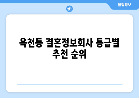 옥천동 결혼정보회사 등급별 추천 순위