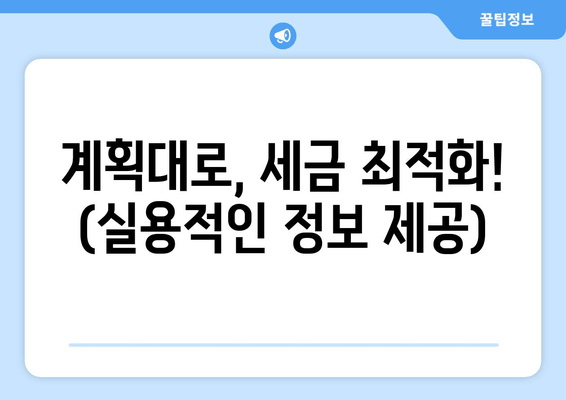 계획대로, 세금 최적화! (실용적인 정보 제공)