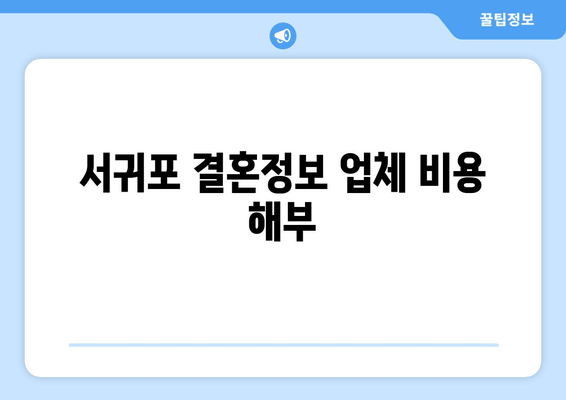 서귀포 결혼정보 업체 비용 해부