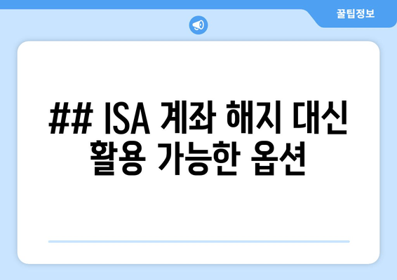 ## ISA 계좌 해지 대신 활용 가능한 옵션