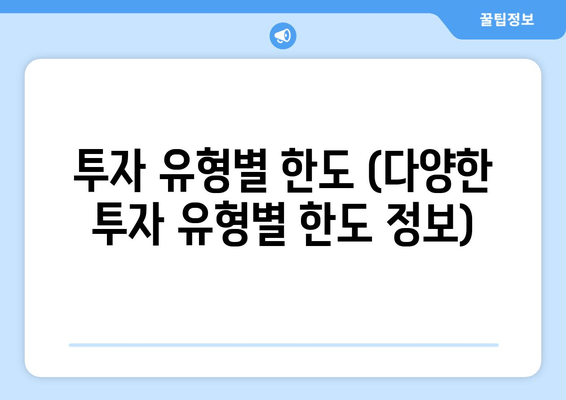 투자 유형별 한도 (다양한 투자 유형별 한도 정보)