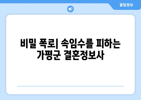 비밀 폭로| 속임수를 피하는 가평군 결혼정보사