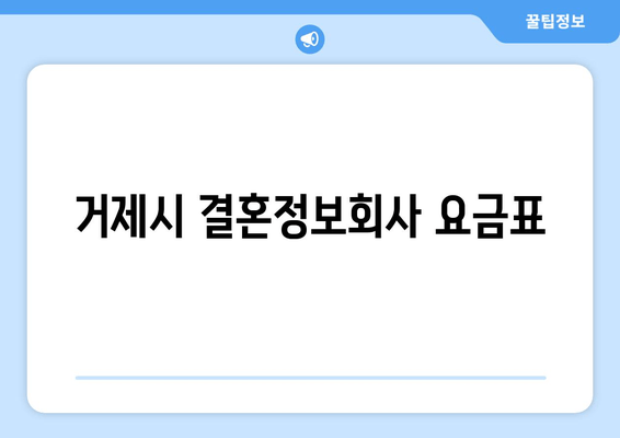 거제시 결혼정보회사 요금표