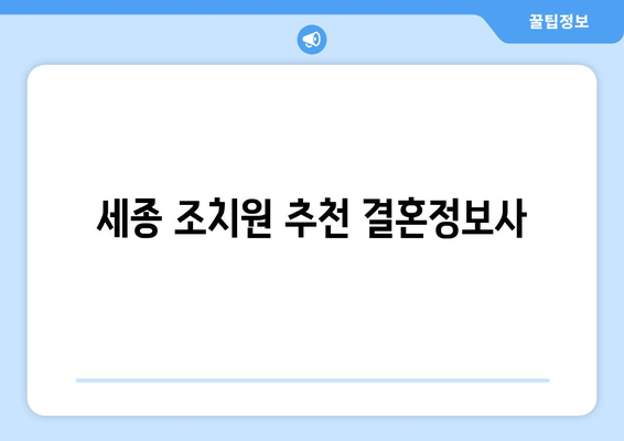 세종 조치원 추천 결혼정보사