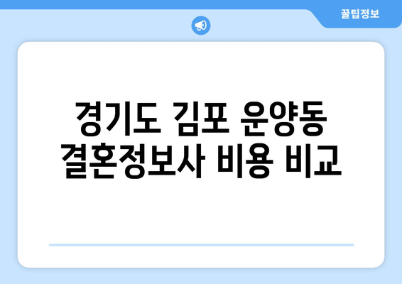 경기도 김포 운양동 결혼정보사 비용 비교