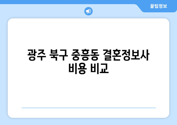 광주 북구 중흥동 결혼정보사 비용 비교