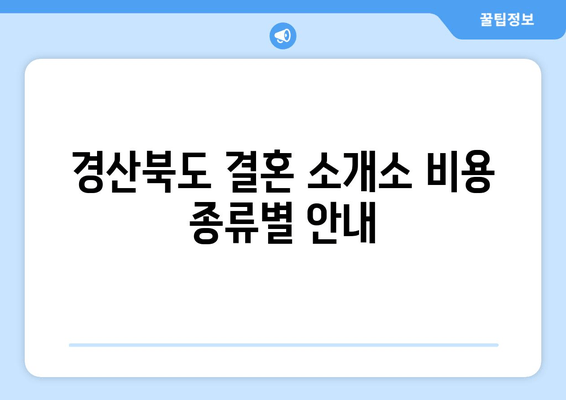 경산북도 결혼 소개소 비용 종류별 안내