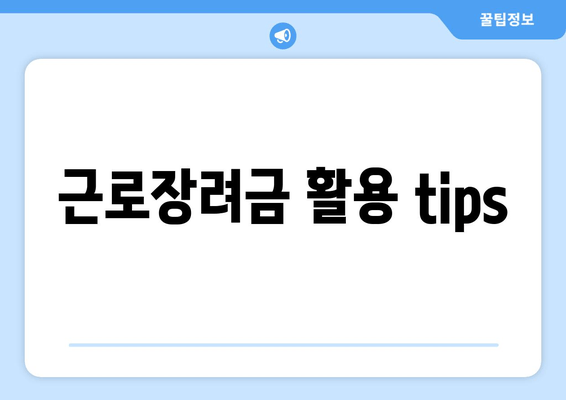 근로장려금 활용 tips