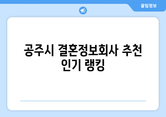 공주시 결혼정보회사 추천 인기 랭킹