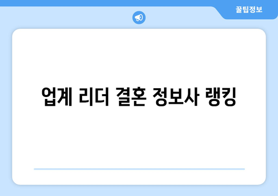 업계 리더 결혼 정보사 랭킹