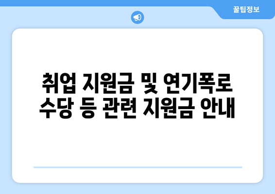 취업 지원금 및 연기폭로 수당 등 관련 지원금 안내