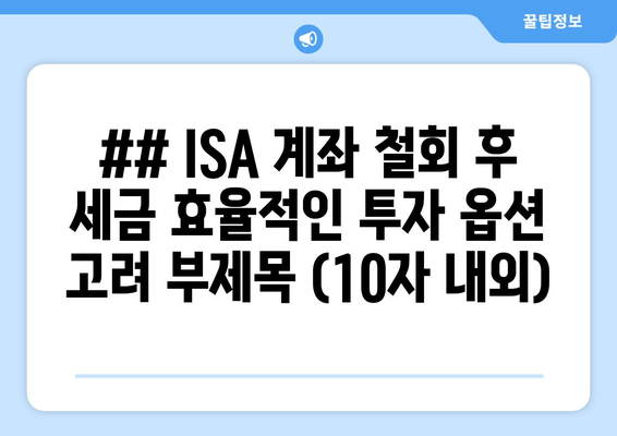 ## ISA 계좌 철회 후 세금 효율적인 투자 옵션 고려 부제목 (10자 내외)