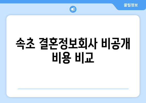 속초 결혼정보회사 비공개 비용 비교