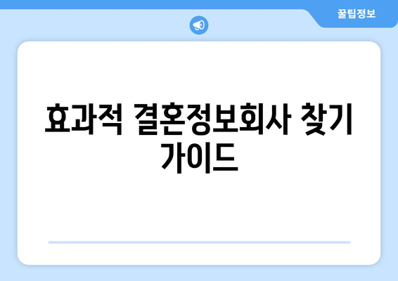 효과적 결혼정보회사 찾기 가이드