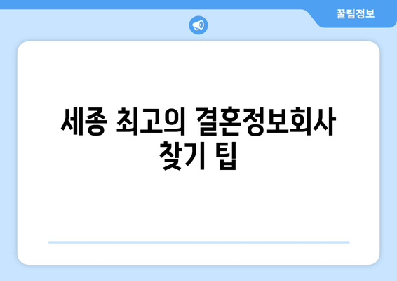 세종 최고의 결혼정보회사 찾기 팁