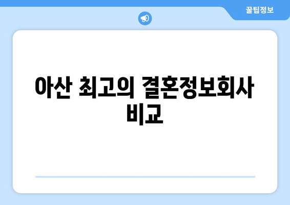 아산 최고의 결혼정보회사 비교