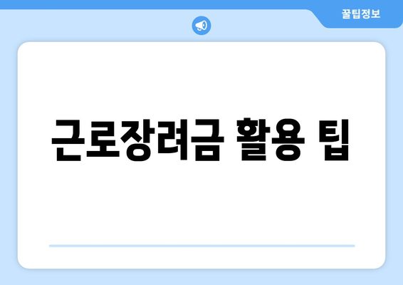 근로장려금 활용 팁