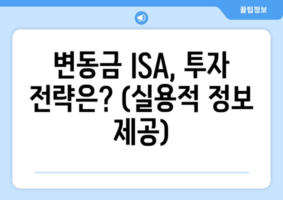 변동금 ISA, 투자 전략은? (실용적 정보 제공)