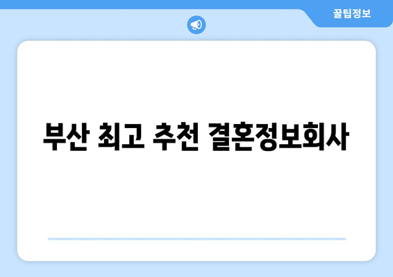 부산 최고 추천 결혼정보회사