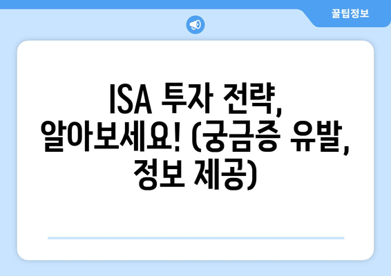 ISA 투자 전략, 알아보세요! (궁금증 유발, 정보 제공)