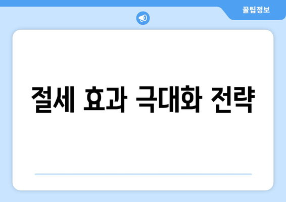 절세 효과 극대화 전략