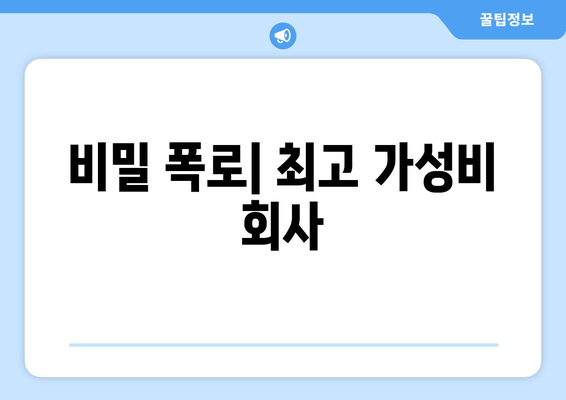 비밀 폭로| 최고 가성비 회사