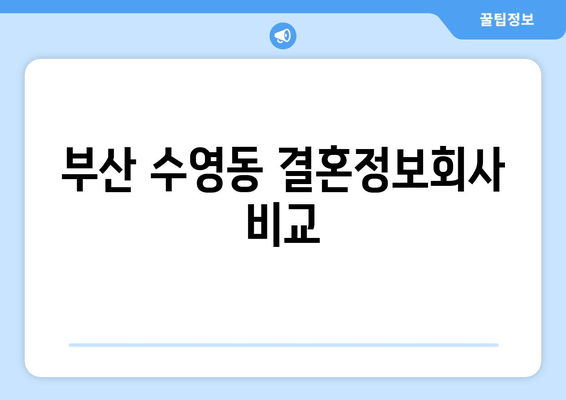 부산 수영동 결혼정보회사 비교