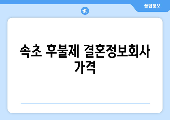 속초 후불제 결혼정보회사 가격