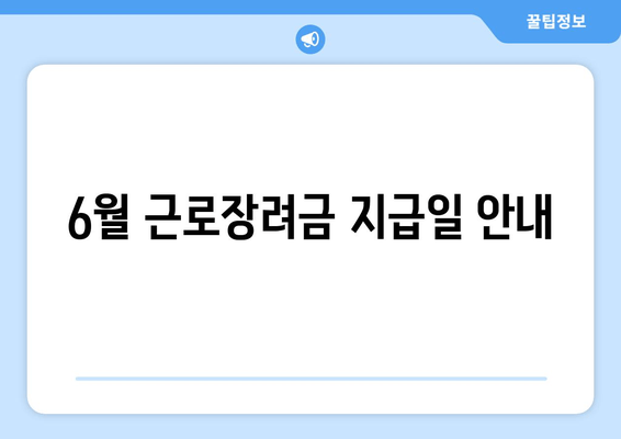 6월 근로장려금 지급일 안내