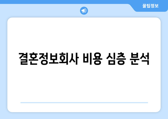 결혼정보회사 비용 심층 분석