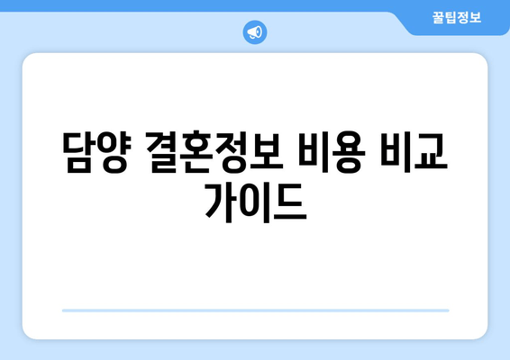 담양 결혼정보 비용 비교 가이드