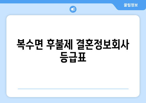 복수면 후불제 결혼정보회사 등급표