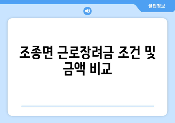 조종면 근로장려금 조건 및 금액 비교