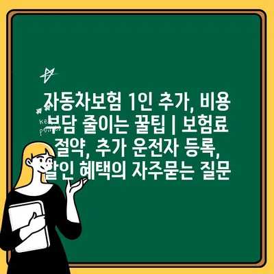 자동차보험 1인 추가, 비용 부담 줄이는 꿀팁 | 보험료 절약, 추가 운전자 등록, 할인 혜택