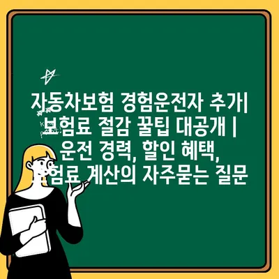 자동차보험 경험운전자 추가| 보험료 절감 꿀팁 대공개 | 운전 경력, 할인 혜택, 보험료 계산