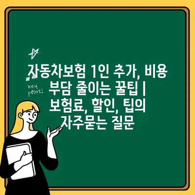 자동차보험 1인 추가, 비용 부담 줄이는 꿀팁 | 보험료, 할인, 팁