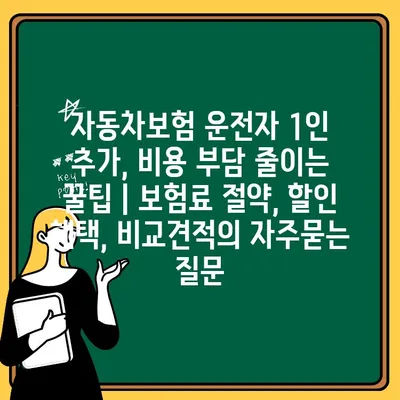 자동차보험 운전자 1인 추가, 비용 부담 줄이는 꿀팁 | 보험료 절약, 할인 혜택, 비교견적