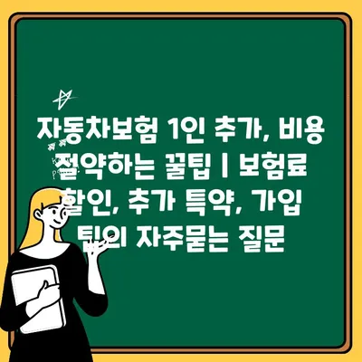 자동차보험 1인 추가, 비용 절약하는 꿀팁 | 보험료 할인, 추가 특약, 가입 팁