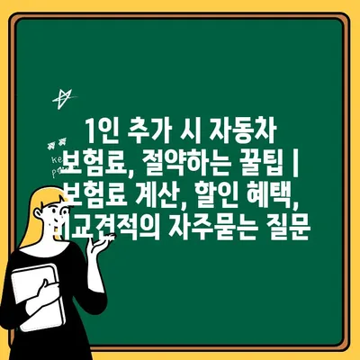 1인 추가 시 자동차 보험료, 절약하는 꿀팁 | 보험료 계산, 할인 혜택, 비교견적