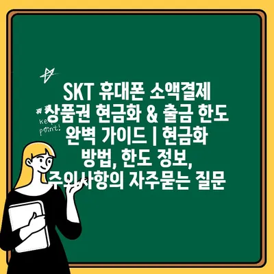 SKT 휴대폰 소액결제 상품권 현금화 & 출금 한도 완벽 가이드 | 현금화 방법, 한도 정보, 주의사항