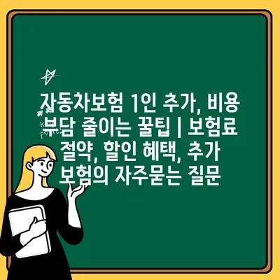 자동차보험 1인 추가, 비용 부담 줄이는 꿀팁 | 보험료 절약, 할인 혜택, 추가 보험