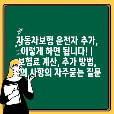 자동차보험 운전자 추가, 이렇게 하면 됩니다! | 보험료 계산, 추가 방법, 주의 사항