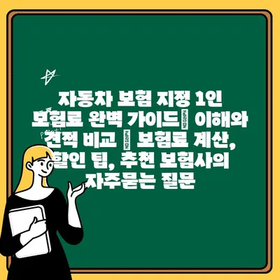 자동차 보험 지정 1인 보험료 완벽 가이드| 이해와 견적 비교 | 보험료 계산, 할인 팁, 추천 보험사