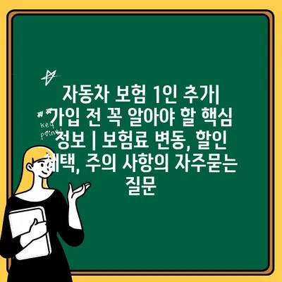 자동차 보험 1인 추가| 가입 전 꼭 알아야 할 핵심 정보 | 보험료 변동, 할인 혜택, 주의 사항