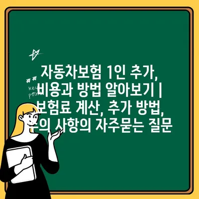 자동차보험 1인 추가, 비용과 방법 알아보기 | 보험료 계산, 추가 방법, 주의 사항