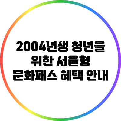 2004년생 청년을 위한 서울형 문화패스 혜택 안내